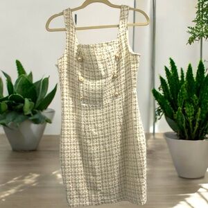 Cream & White Quilted Dress with Pearl Buttons